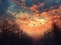 Ai Generated illustration Wildlife Concept of Flock of birds migrating south. Royalty Free Stock Photo