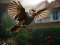 Ai Generated illustration Wildlife Concept of Flying House Sparrow