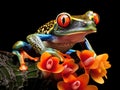 Ai Generated illustration Wildlife Concept of Frog in a plant isolated black Royalty Free Stock Photo