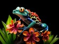 Ai Generated illustration Wildlife Concept of Frog in a plant isolated black Royalty Free Stock Photo
