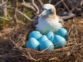 Ai Generated illustration Wildlife Concept of Galapagos Blue Footed Booby and eggs