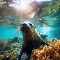 Ai Generated illustration Wildlife Concept of Galapagos Sea Lions Royalty Free Stock Photo