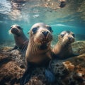 Ai Generated illustration Wildlife Concept of Galapagos Sea Lions Royalty Free Stock Photo