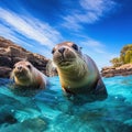 Ai Generated illustration Wildlife Concept of Galapagos Sea Lions Royalty Free Stock Photo