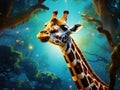 Ai Generated illustration Wildlife Concept of Giraffe attention