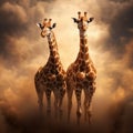 Ai Generated illustration Wildlife Concept of Giraffe bulls Royalty Free Stock Photo