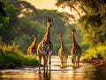 Ai Generated illustration Wildlife Concept of Giraffes Murchison Falls National Park (Uganda)