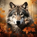 Ai Generated illustration Wildlife Concept of Gray wolf in autumn setting Royalty Free Stock Photo