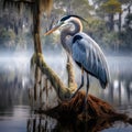 Ai Generated illustration Wildlife Concept of Great Blue Heron at Myakka Royalty Free Stock Photo