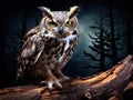 Ai Generated illustration Wildlife Concept of Great Horned Owl Standing on a Tree Log Royalty Free Stock Photo