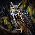 Ai Generated illustration Wildlife Concept of Great Horned Owl - Watchful Royalty Free Stock Photo