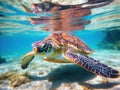 Ai Generated illustration Wildlife Concept of Green sea Turtle Chelonia mydas Caribbean