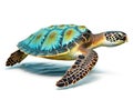 Ai Generated illustration Wildlife Concept of Green Sea Turtle isolated on white background Royalty Free Stock Photo