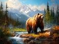Ai Generated illustration Wildlife Concept of Grizzly Bear in the Rocky Mountains Royalty Free Stock Photo