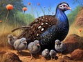 Ai Generated illustration Wildlife Concept of Guineafowl And Chicks Royalty Free Stock Photo