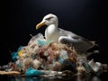 Ai Generated illustration Wildlife Concept of Gull Caught In Plastic Pollution Royalty Free Stock Photo