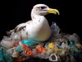 Ai Generated illustration Wildlife Concept of Gull Caught In Plastic Pollution Royalty Free Stock Photo