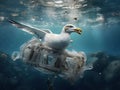 Ai Generated illustration Wildlife Concept of Gull Trapped In Plastic Royalty Free Stock Photo