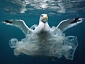 Ai Generated illustration Wildlife Concept of Gull Trapped In Plastic Royalty Free Stock Photo