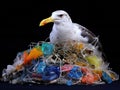 Ai Generated illustration Wildlife Concept of Gull Trapped In Plastic Royalty Free Stock Photo