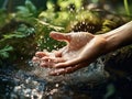 Ai Generated illustration Wildlife Concept of Hands scooping water Royalty Free Stock Photo