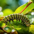 Ai Generated illustration Wildlife Concept of Hanging monarch caterpillar Royalty Free Stock Photo