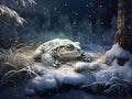 Ai Generated illustration Wildlife Concept of Hibernation. Frozen Frog in its Winter habitat Royalty Free Stock Photo