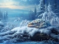 Ai Generated illustration Wildlife Concept of Hibernation. Frozen Frog in its Winter habitat Royalty Free Stock Photo