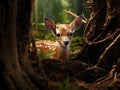 Ai Generated illustration Wildlife Concept of Hiding Fawn Royalty Free Stock Photo