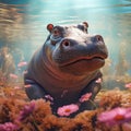 Ai Generated illustration Wildlife Concept of Hippo (Hippopotamus amphibius)