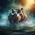 Ai Generated illustration Wildlife Concept of Hippo (Hippopotamus amphibius)