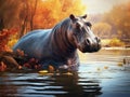 Ai Generated illustration Wildlife Concept of Hippo s (Hippopotamus amphibius)