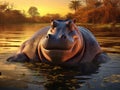 Ai Generated illustration Wildlife Concept of Hippo s (Hippopotamus amphibius)