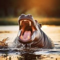 Ai Generated illustration Wildlife Concept of Hippo yawn