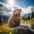 Ai Generated illustration Wildlife Concept of Hoary Marmot in the Alpine Royalty Free Stock Photo