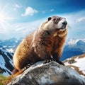 Ai Generated illustration Wildlife Concept of Hoary Marmot in the Alpine Royalty Free Stock Photo