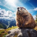 Ai Generated illustration Wildlife Concept of Hoary Marmot in the Alpine Royalty Free Stock Photo
