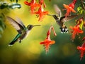 Ai Generated illustration Wildlife Concept of Humming birds feeding Royalty Free Stock Photo
