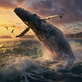 Ai Generated illustration Wildlife Concept of Humpback Whale Feeding Royalty Free Stock Photo