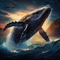 Ai Generated illustration Wildlife Concept of Humpback Whale Marine Animal Isolated Royalty Free Stock Photo