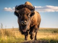 Ai Generated illustration Wildlife Concept of Impressive American Bison On The Kansas Plains