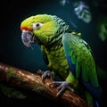 Ai Generated illustration Wildlife Concept of An Isolated green parrot(Amazon ochrocephala)