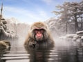 Ai Generated illustration Wildlife Concept of Japanese Macaque in hot spring