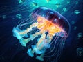 Ai Generated illustration Wildlife Concept of Jelly Fish in Blue Water Royalty Free Stock Photo