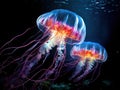 Ai Generated illustration Wildlife Concept of Jelly fish glowing Royalty Free Stock Photo