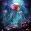 Ai Generated illustration Wildlife Concept of Jelly fish Royalty Free Stock Photo