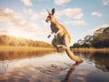 Ai Generated illustration Wildlife Concept of Jumping kangaroo Royalty Free Stock Photo