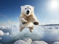 Ai Generated illustration Wildlife Concept of Jumping Polar bear cub Royalty Free Stock Photo