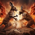 Ai Generated illustration Wildlife Concept of Kangaroo Fight Royalty Free Stock Photo
