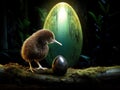 Ai Generated illustration Wildlife Concept of Kiwi bird and an egg Royalty Free Stock Photo